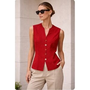 Vintage Red Vest Barami Button Front Minimalist Chic 90s Top USA size 10